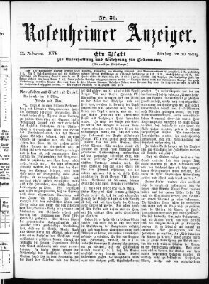 Rosenheimer Anzeiger Dienstag 10. März 1874