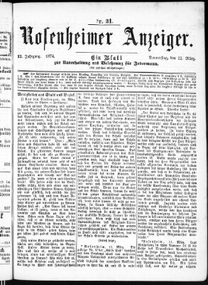 Rosenheimer Anzeiger Donnerstag 12. März 1874