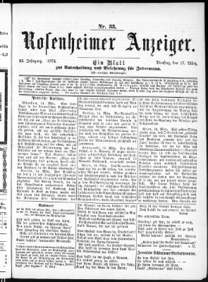 Rosenheimer Anzeiger Dienstag 17. März 1874