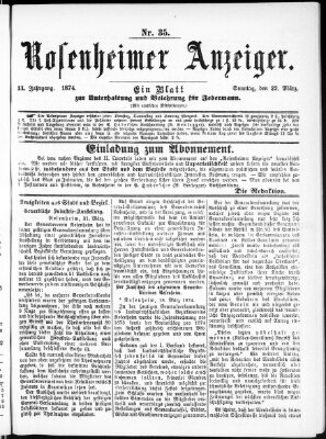 Rosenheimer Anzeiger Sonntag 22. März 1874