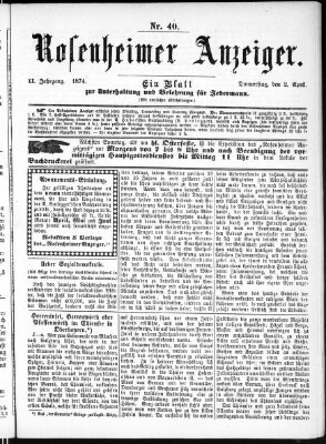 Rosenheimer Anzeiger Donnerstag 2. April 1874