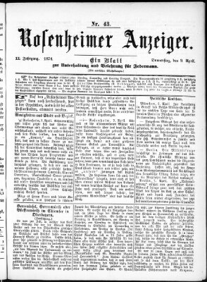 Rosenheimer Anzeiger Donnerstag 9. April 1874