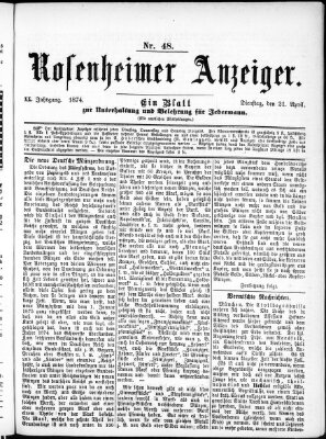 Rosenheimer Anzeiger Dienstag 21. April 1874