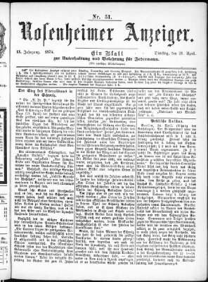 Rosenheimer Anzeiger Dienstag 28. April 1874