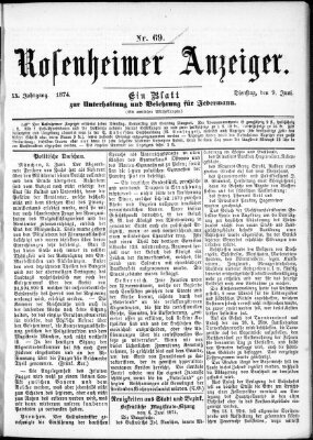 Rosenheimer Anzeiger Dienstag 9. Juni 1874