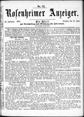 Rosenheimer Anzeiger Dienstag 16. Juni 1874