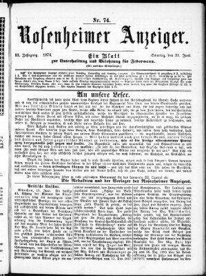 Rosenheimer Anzeiger Sonntag 21. Juni 1874