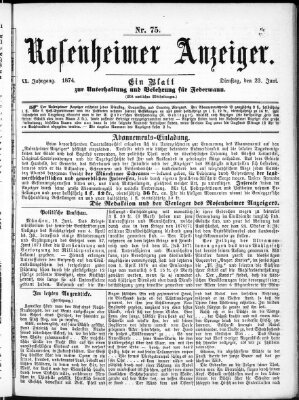 Rosenheimer Anzeiger Dienstag 23. Juni 1874