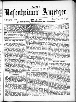 Rosenheimer Anzeiger Donnerstag 6. August 1874