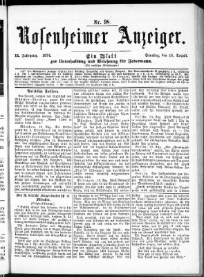 Rosenheimer Anzeiger Sonntag 16. August 1874