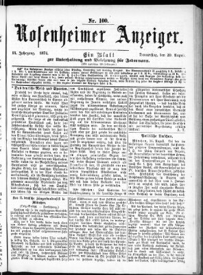 Rosenheimer Anzeiger Donnerstag 20. August 1874