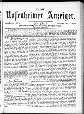 Rosenheimer Anzeiger Donnerstag 27. August 1874