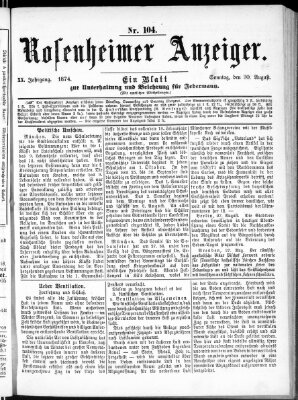 Rosenheimer Anzeiger Sonntag 30. August 1874