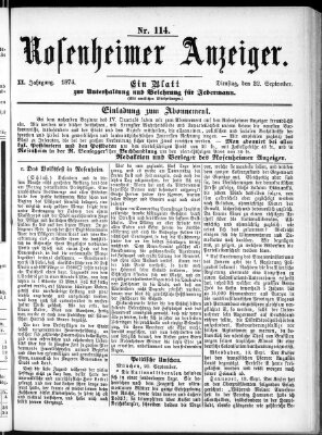 Rosenheimer Anzeiger Dienstag 22. September 1874