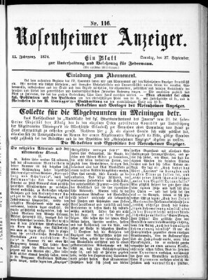 Rosenheimer Anzeiger Sonntag 27. September 1874