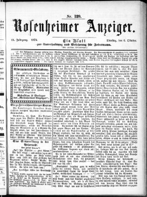 Rosenheimer Anzeiger Dienstag 6. Oktober 1874