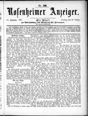 Rosenheimer Anzeiger Dienstag 20. Oktober 1874