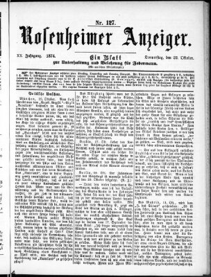 Rosenheimer Anzeiger Donnerstag 22. Oktober 1874