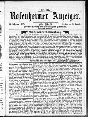 Rosenheimer Anzeiger Dienstag 22. Dezember 1874