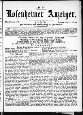 Rosenheimer Anzeiger Sonntag 21. Februar 1875