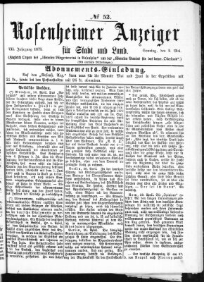 Rosenheimer Anzeiger Sonntag 2. Mai 1875