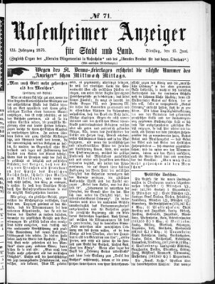 Rosenheimer Anzeiger Dienstag 15. Juni 1875