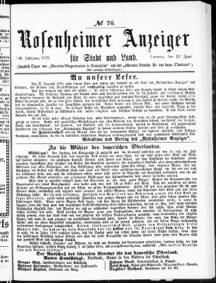 Rosenheimer Anzeiger Sonntag 27. Juni 1875