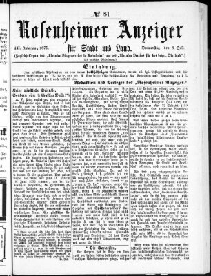 Rosenheimer Anzeiger Donnerstag 8. Juli 1875