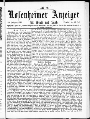 Rosenheimer Anzeiger Dienstag 20. Juli 1875