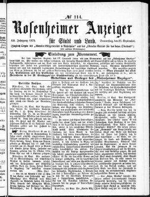 Rosenheimer Anzeiger Donnerstag 23. September 1875