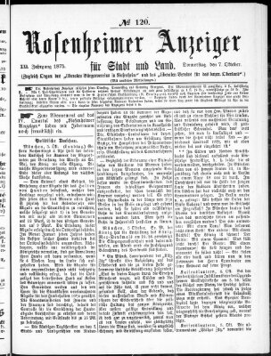 Rosenheimer Anzeiger Donnerstag 7. Oktober 1875