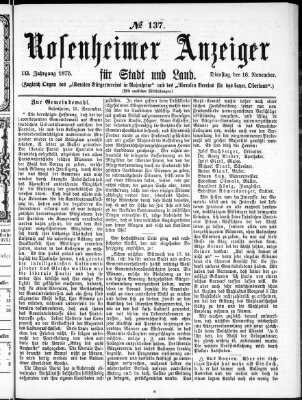 Rosenheimer Anzeiger Dienstag 16. November 1875