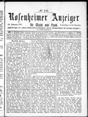 Rosenheimer Anzeiger Donnerstag 25. November 1875