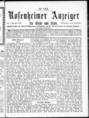 Rosenheimer Anzeiger Donnerstag 2. Dezember 1875