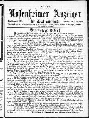 Rosenheimer Anzeiger Donnerstag 9. Dezember 1875