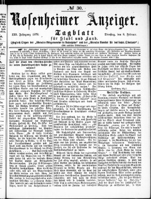 Rosenheimer Anzeiger Dienstag 8. Februar 1876