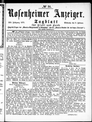 Rosenheimer Anzeiger Mittwoch 9. Februar 1876