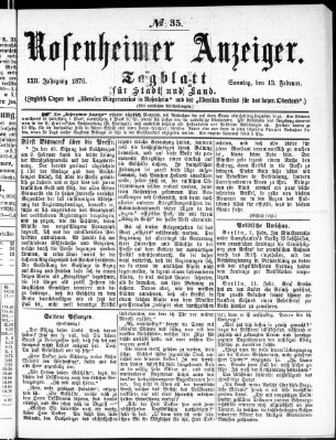 Rosenheimer Anzeiger Sonntag 13. Februar 1876