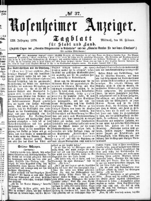 Rosenheimer Anzeiger Mittwoch 16. Februar 1876