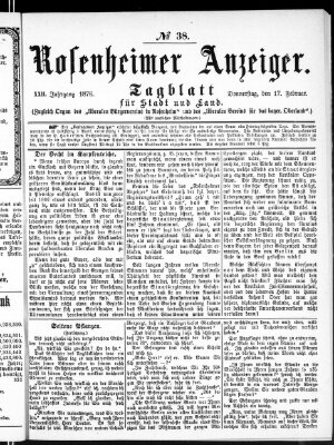 Rosenheimer Anzeiger Donnerstag 17. Februar 1876