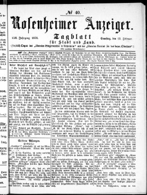 Rosenheimer Anzeiger Samstag 19. Februar 1876