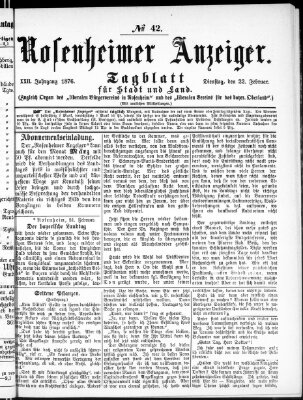 Rosenheimer Anzeiger Dienstag 22. Februar 1876