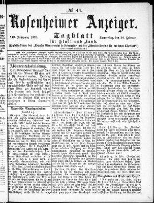 Rosenheimer Anzeiger Donnerstag 24. Februar 1876