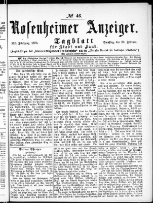 Rosenheimer Anzeiger Samstag 26. Februar 1876