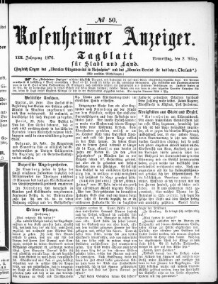 Rosenheimer Anzeiger Donnerstag 2. März 1876