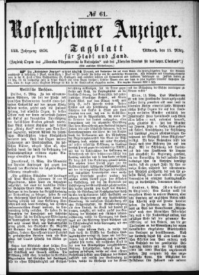 Rosenheimer Anzeiger Mittwoch 15. März 1876