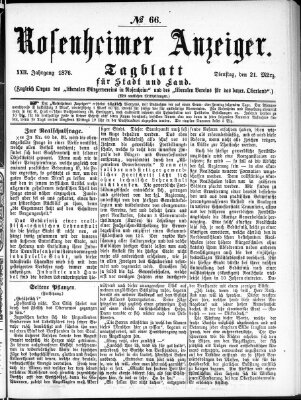 Rosenheimer Anzeiger Dienstag 21. März 1876