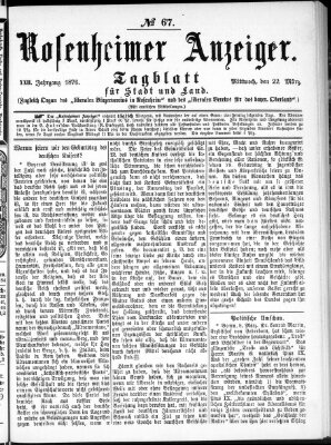 Rosenheimer Anzeiger Mittwoch 22. März 1876