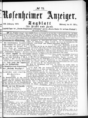 Rosenheimer Anzeiger Mittwoch 29. März 1876