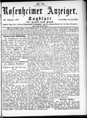 Rosenheimer Anzeiger Donnerstag 30. März 1876